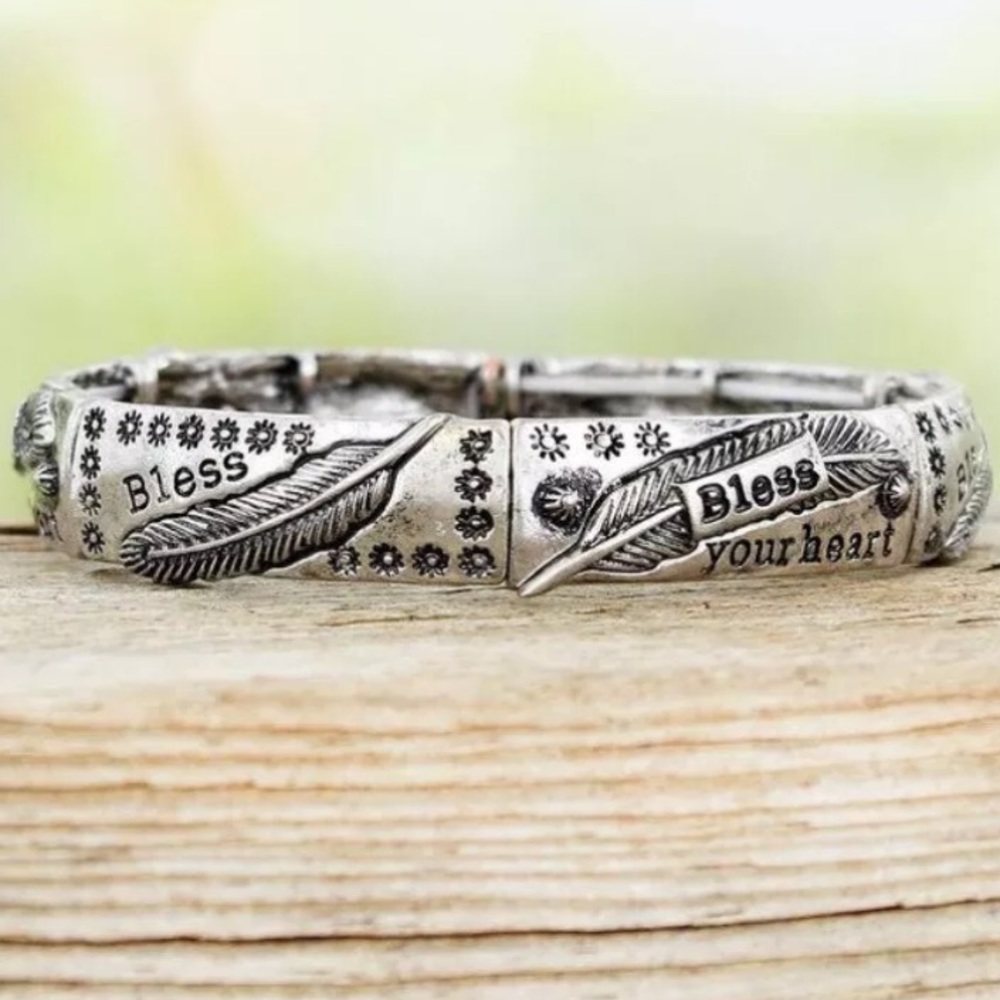 Burnished Silver Bless Your Heart Stamped Bracelet